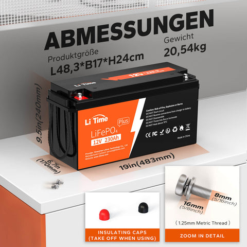 ⚡Blitzangebot: €588,23⚡【0% MwSt.】LiTime 12V 230Ah Plus Low-Temp-Schutz LiFePO4 Batterie Eingebautes 200A BMS, Max 2944Wh Energie