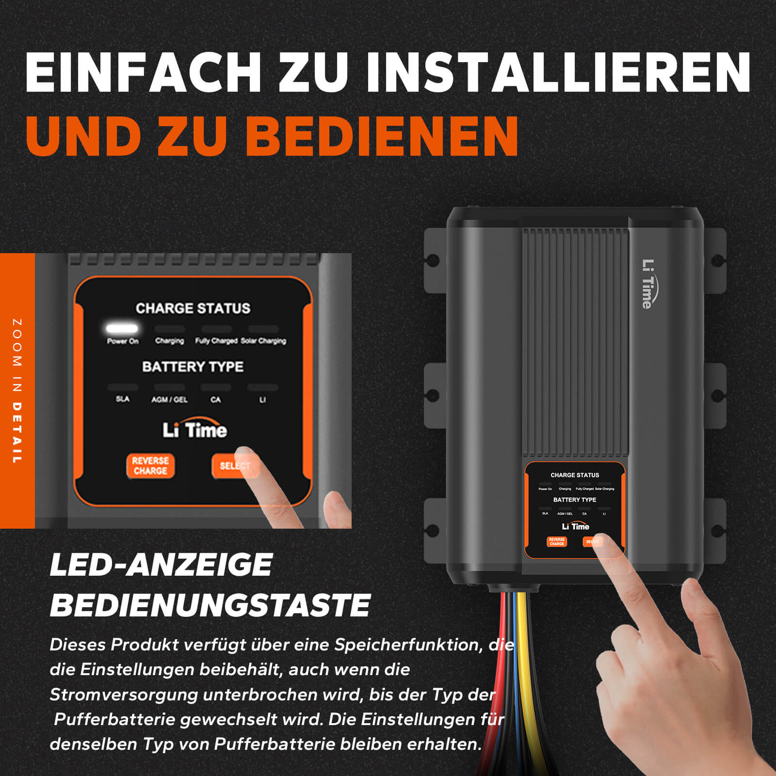 LiTime DC-DC Ladegerät mit LED-Anzeige und Tasten