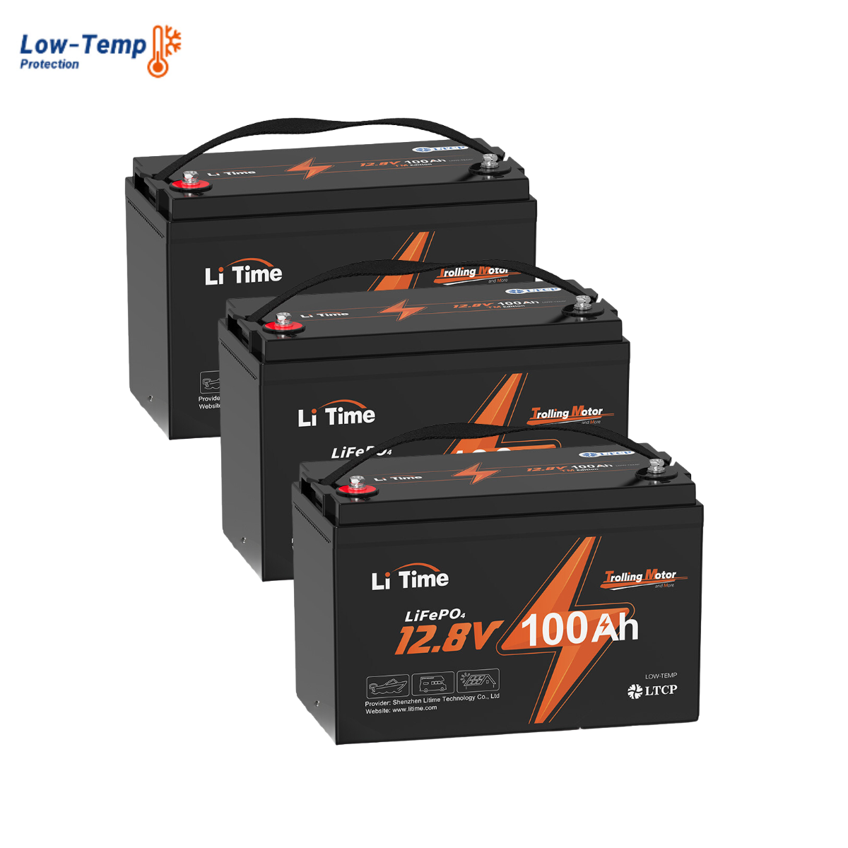 🔥Endpreis: €279,99🔥LiTime 12V 100Ah TM LiFePO4 Batterie,  Tieftemperaturschutz für Trollingmotor - 3 Pack