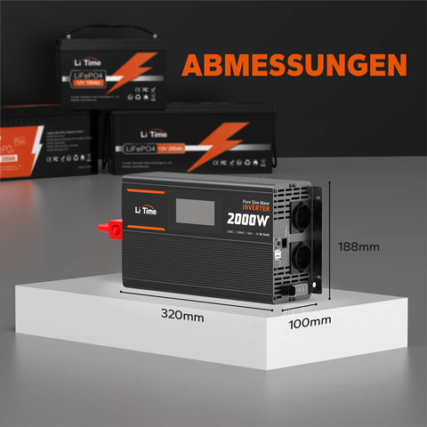 LiTime 2000W Reiner Sinsuswellen Wechselrichter 12VDC zu 230VAC Konverter