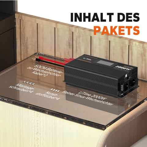 LiTime 2000W Reiner Sinsuswellen Wechselrichter 12VDC zu 230VAC Konverter