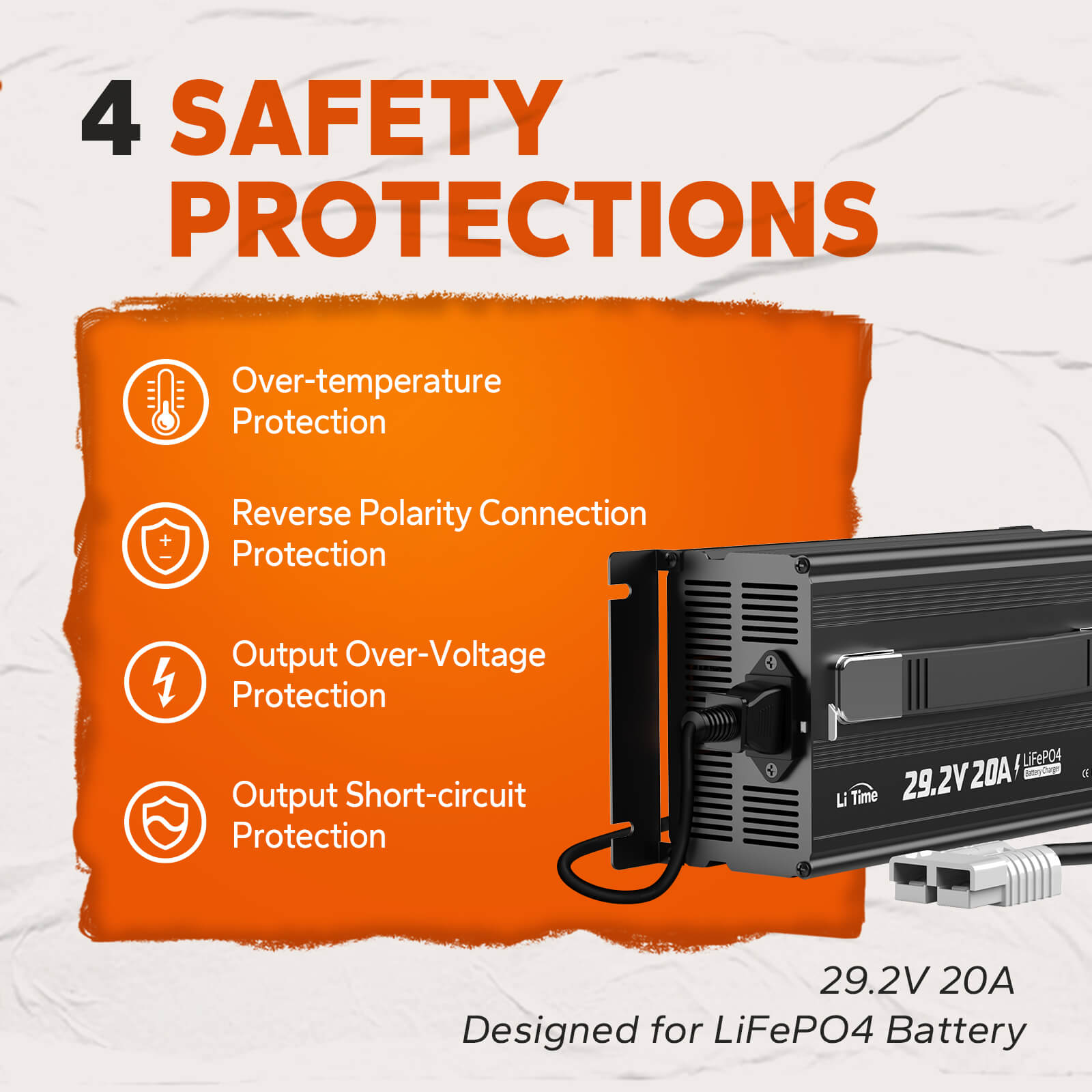 LiTime 29.2V 20A lithium battery charger for 24V LiFePO4 lithium battery