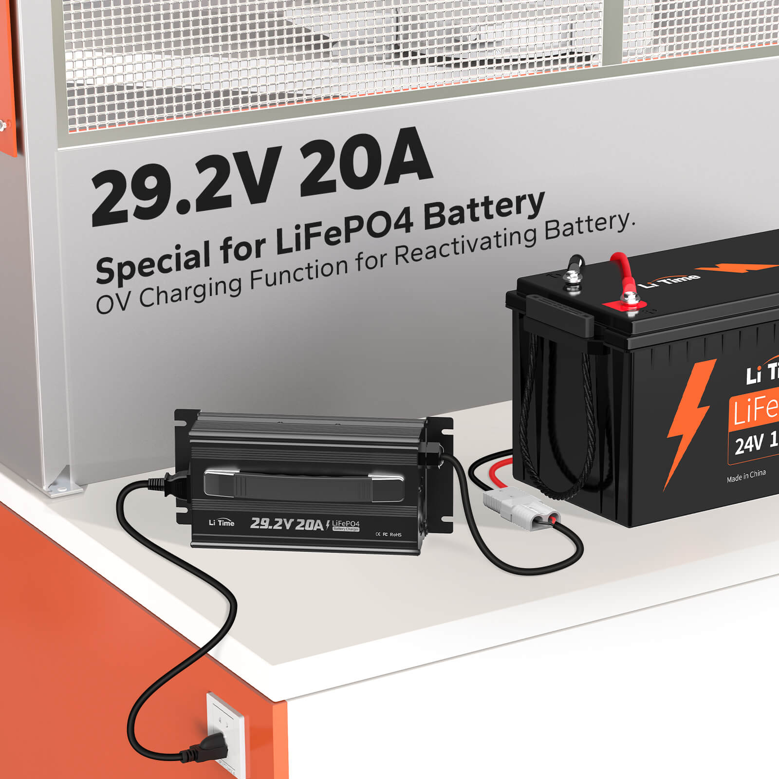 Cargador de batería de litio LiTime 29.2V 20A para batería de litio 24V LiFePO4