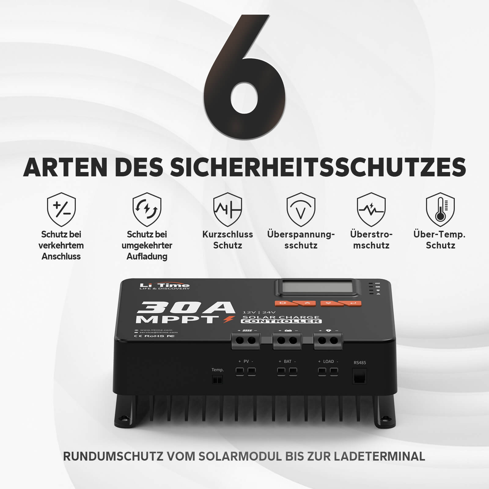 【0% TVA】LiTime 30A MPPT 12V/24V Contrôleur de charge solaire à entrée CC automatique avec adaptateur Bluetooth (UNIQUEMENT pour les bâtiments résidentiels et UNIQUEMENT en DEU - Uniquement pour les clients en Allemagne)