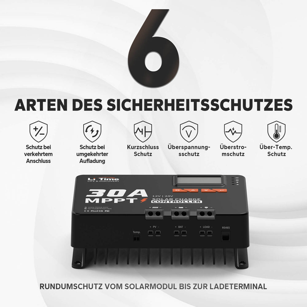 [Kasutatud – nagu uus] LiTime 30A MPPT 12V/24V automaatse alalisvoolu sisendiga päikeseenergia laadimiskontroller Bluetooth-adapteriga