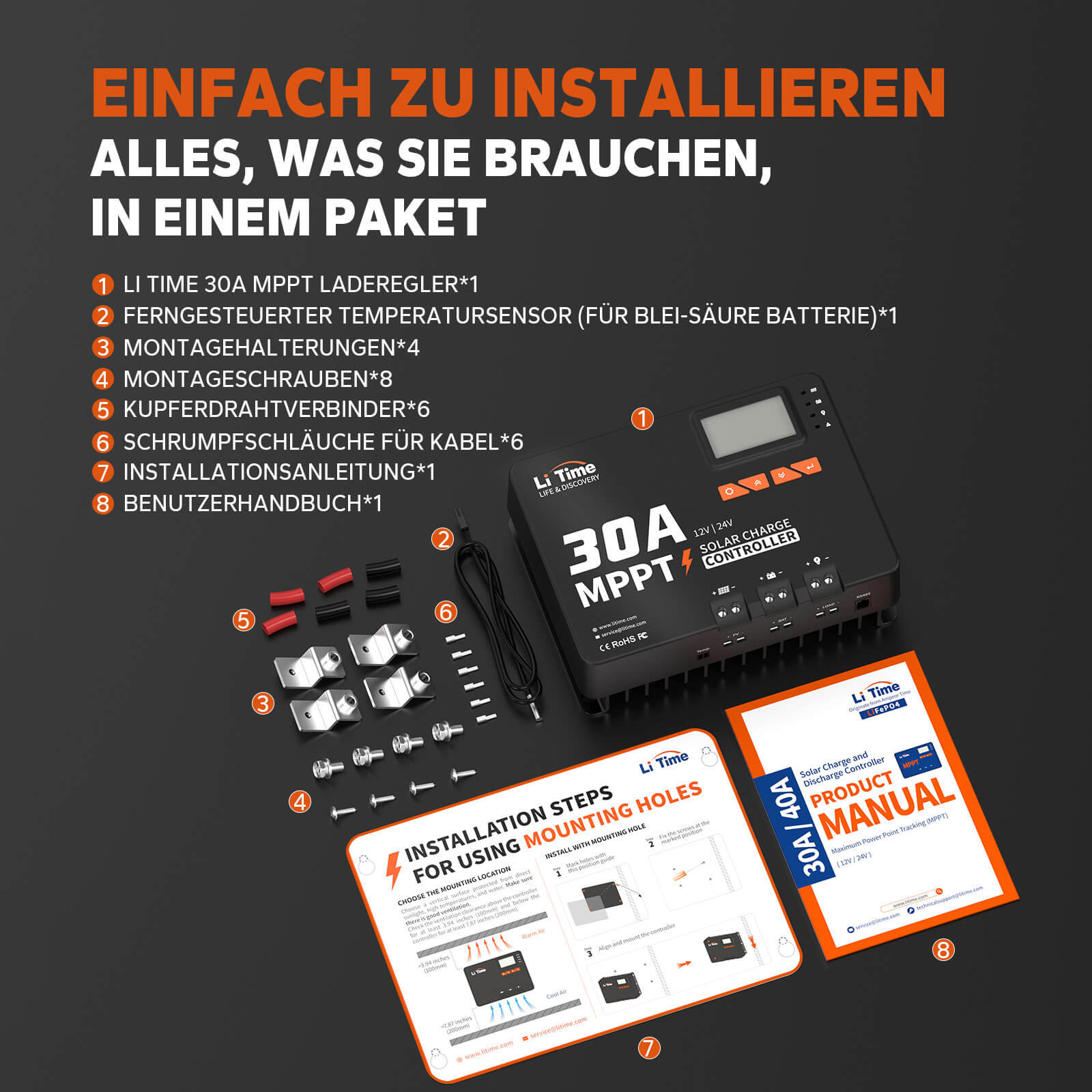 [Brugt som ny] litime 30A MPPT 12V/24V Auto DC Input Solar Loader med Bluetooth -adapter