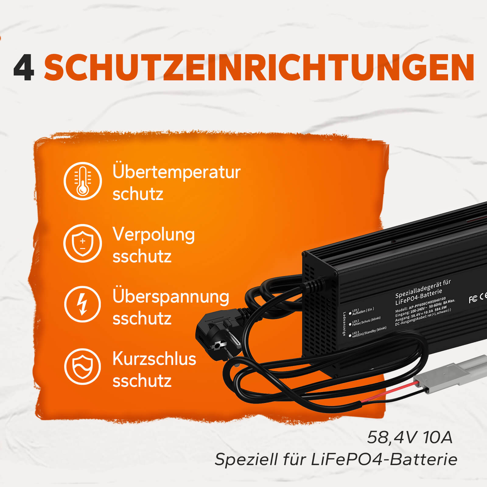 LiTime 58,4V 10A LiFePO4 Batterieladegerät für 51.2V LiFePO4 Batterie, mit intelligenter 0V-Ladefunktion
