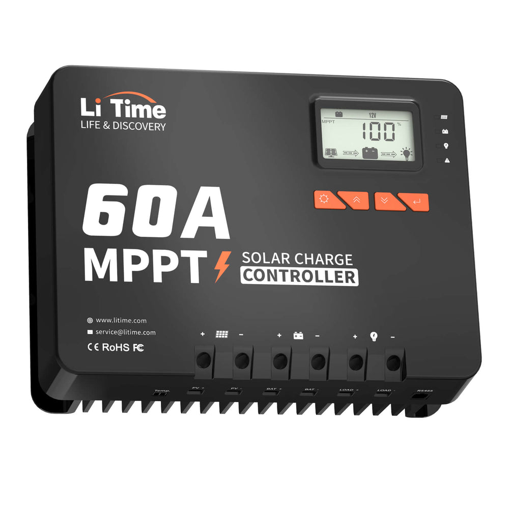 [Kasutatud – nagu uus] LiTime 60A MPPT 12V/24V/36V/48V automaatse alalisvoolu sisendiga päikeseenergia laadimiskontroller Bluetooth-adapteriga