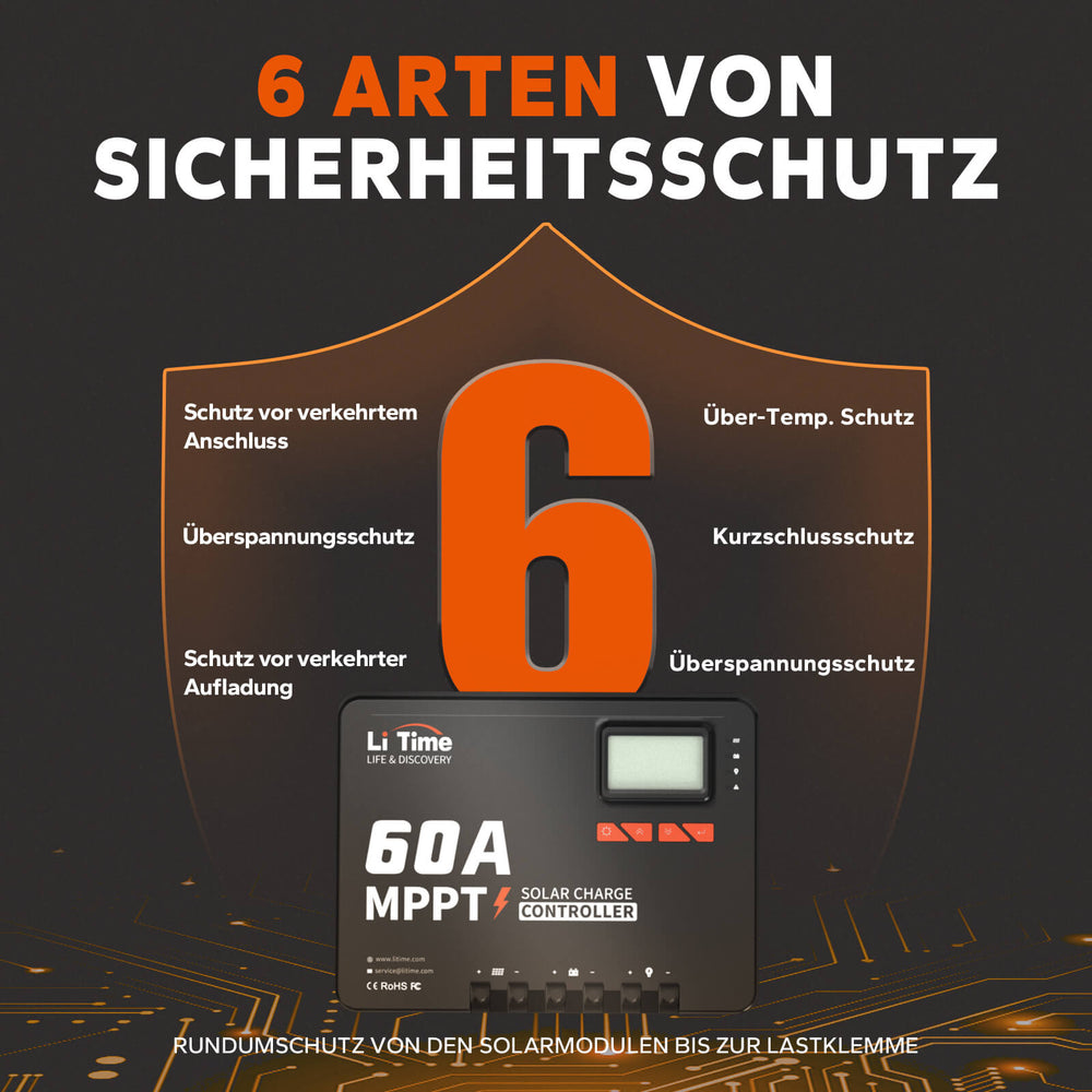 [Kasutatud – nagu uus] LiTime 60A MPPT 12V/24V/36V/48V automaatse alalisvoolu sisendiga päikeseenergia laadimiskontroller Bluetooth-adapteriga