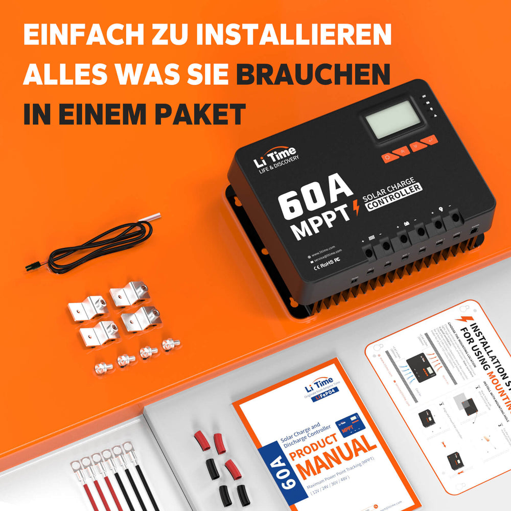 【0% IVA】LiTime 60A MPPT 12V/24V/36V/48V Controlador de carga solar de entrada CC automática con adaptador Bluetooth
