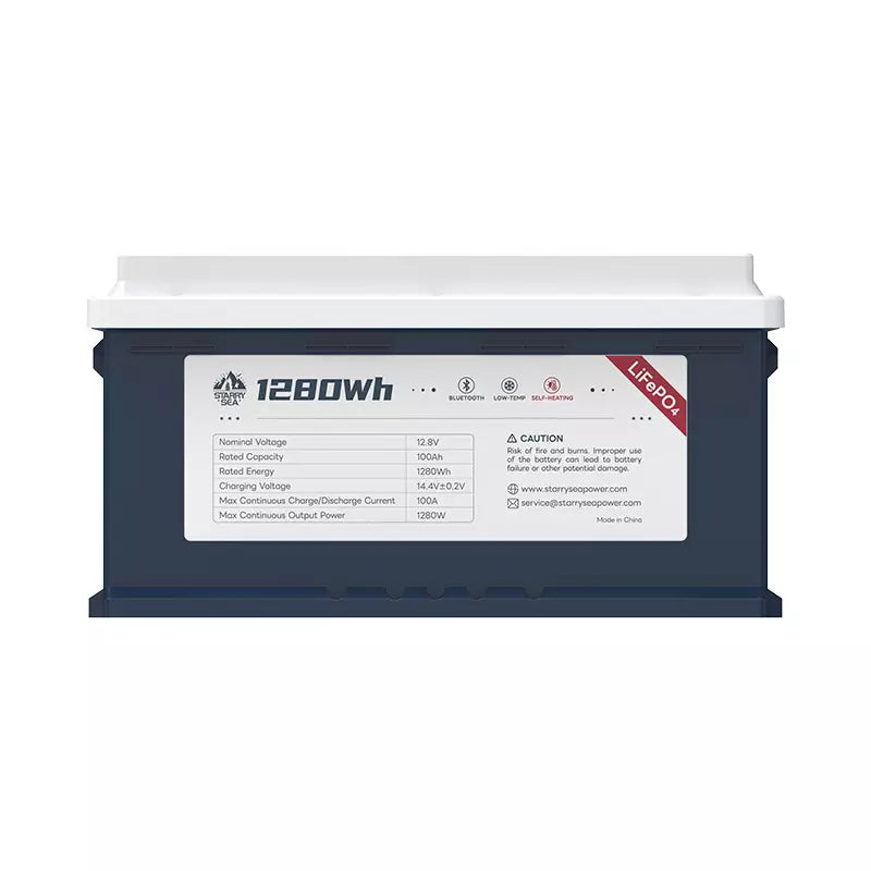 Litime 12V 100ah H190 LifePo4 Battery, Hoch188mm, 1280wh, 100A BMS, maks. 15000 sykluser