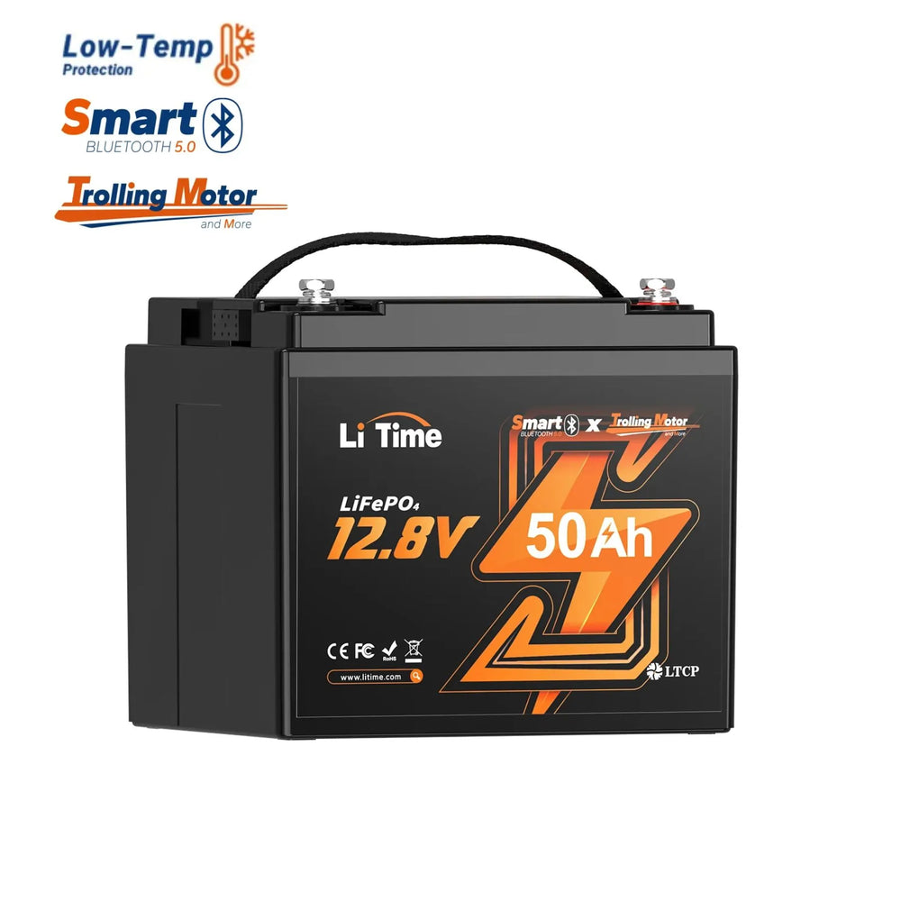 LiTime 12V 50Ah LiFePO4-Batterie mit Bluetooth 5.0 und Kälteschutz für Trolling-Motoren