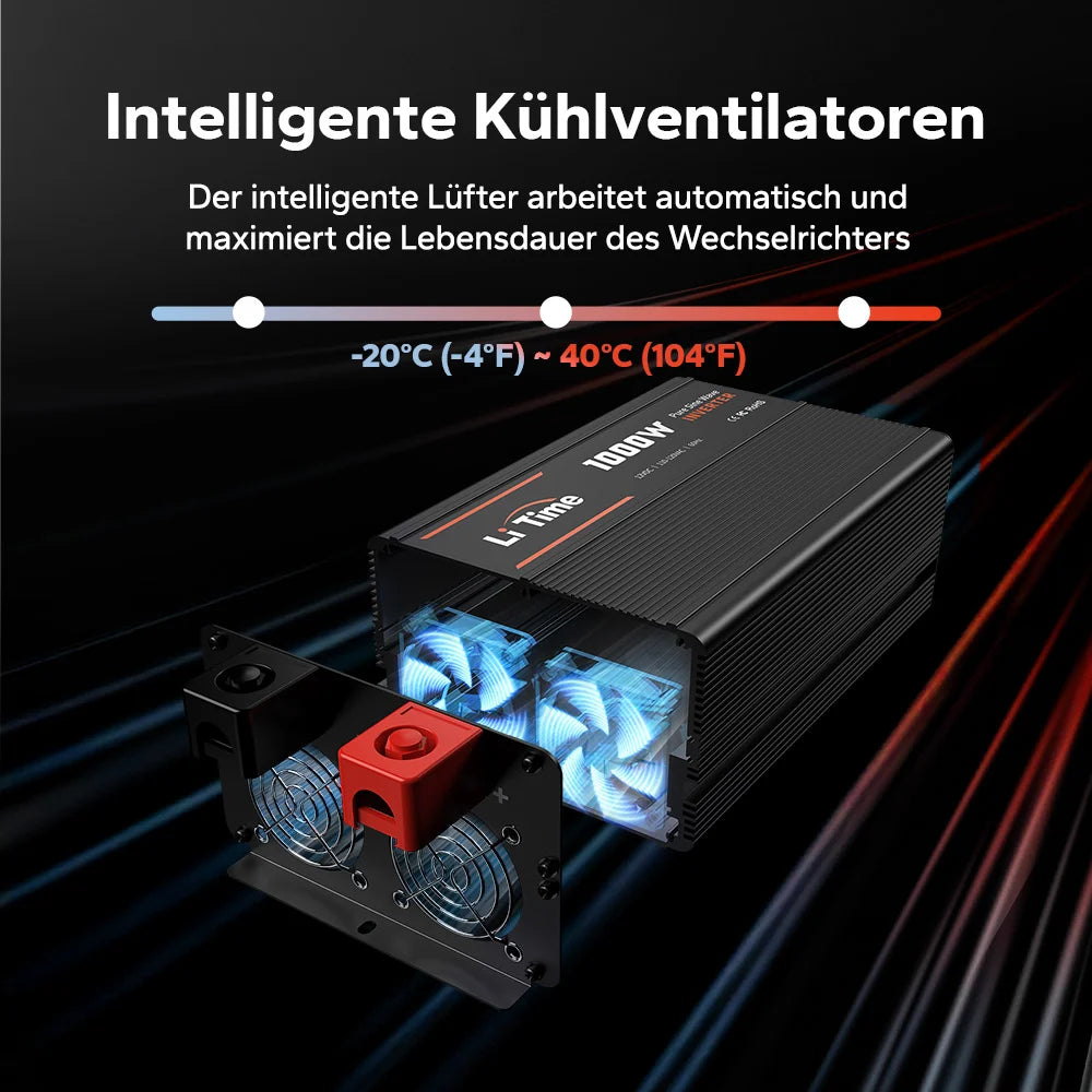 LiTime 1000W Onduleur à onde sinusoïdale pure Convertisseur 12VDC à 230VAC