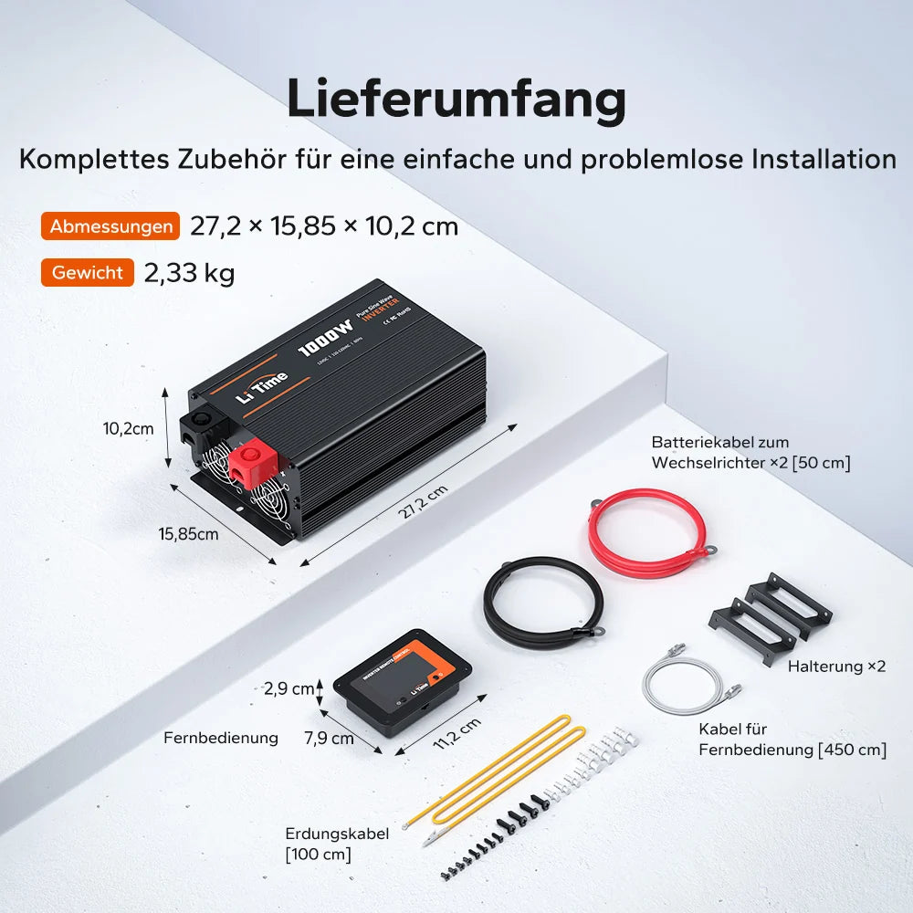LiTime 1000W zuivere sinusomvormer 12VDC naar 230VAC converter
