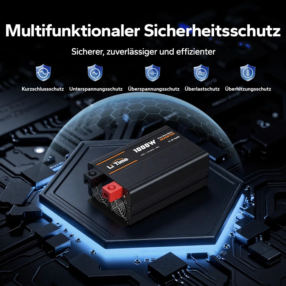 LiTime 1000W zuivere sinusomvormer 12VDC naar 230VAC converter