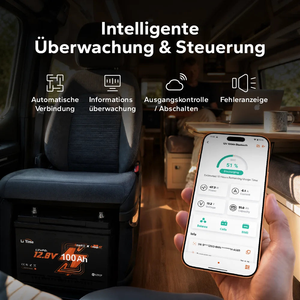 Intelligente Steuerung und Fehlerdiagnose direkt über die App für maximale Sicherheit und Komfort unterwegs.
