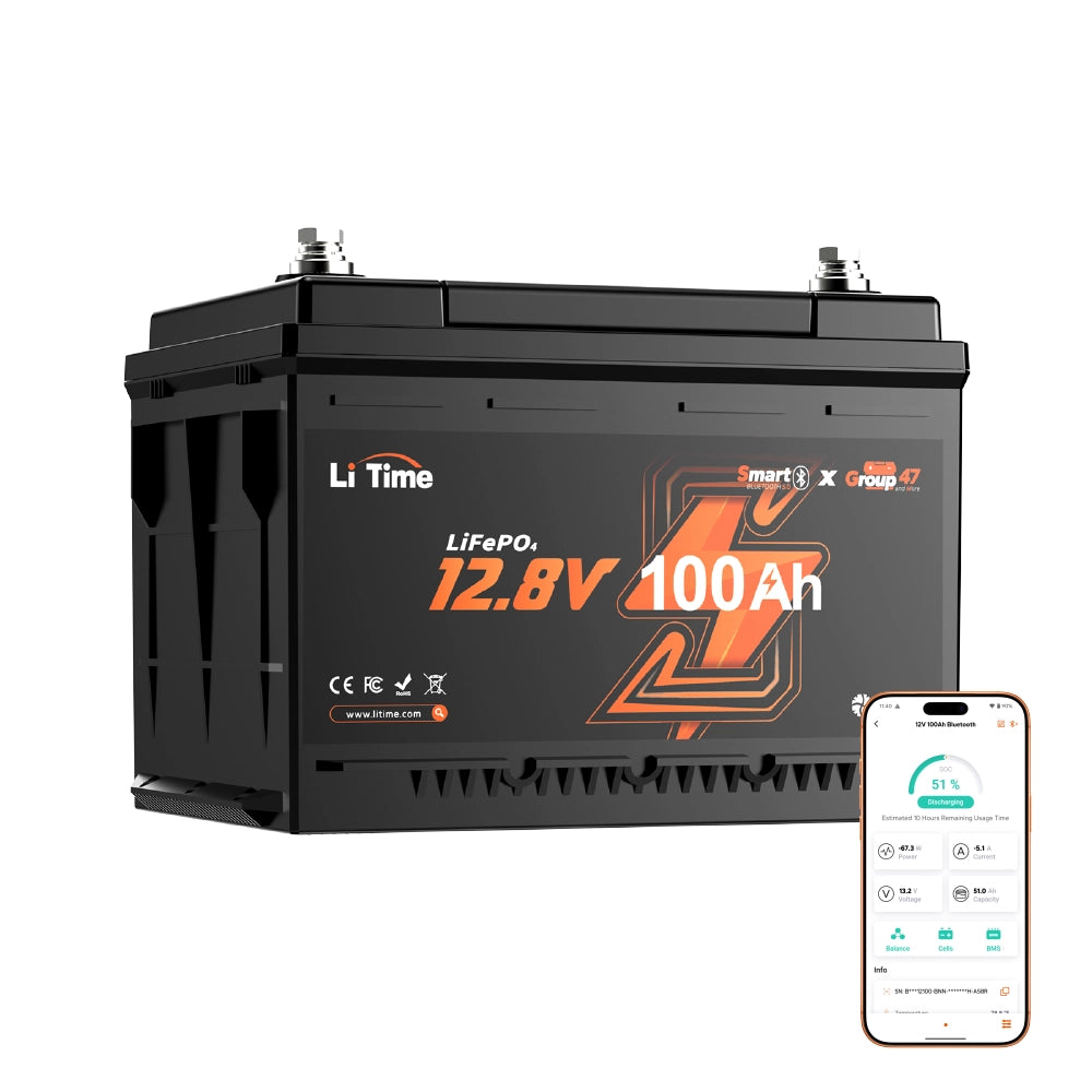 Kompakter und smarter LiFePO4 Akku mit integrierter Bluetooth-Schnittstelle für moderne Energiebedarfe.