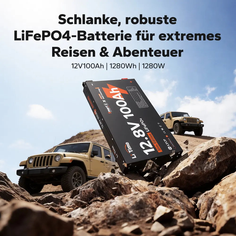 【NEU!】LiTime 12V 100Ah Ultra Slim LiFePO4 mit Bluetooth & Selbsterwärmung – für Wohnmobile, Pickups & Campervans