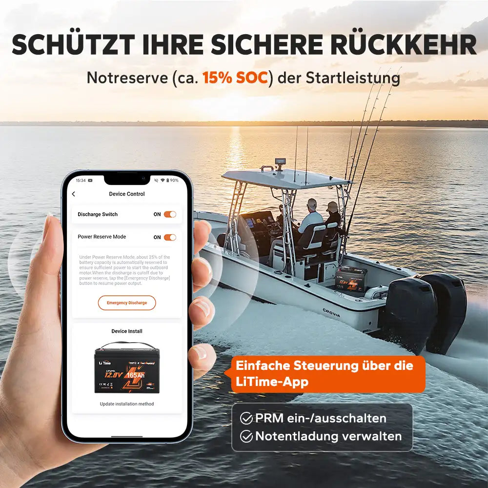 LiTime 12V 165Ah LiFePO4 батерия с двойно предназначение с 1200 CCA и самонагряване за RV и Marine