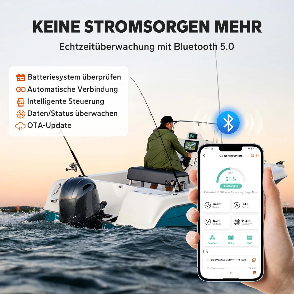 LiTime 12V 165Ah Marine Batterie mit Bluetooth 5.0 Echtzeitüberwachung