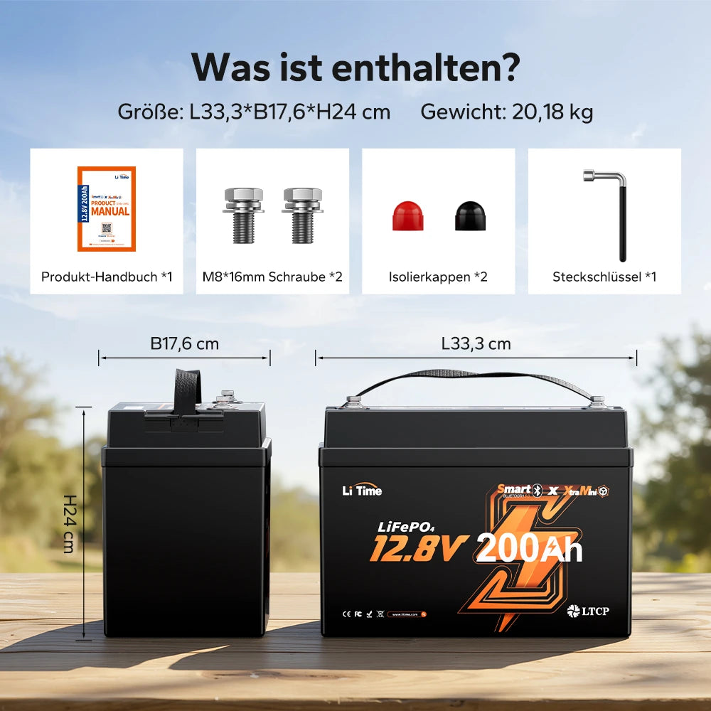 【Neu | Vorbestellung】LiTime 12V 200Ah Xtra Mini LiFePO4 Batterie mit Bluetooth für Wohnmobile & Camping | Super Zellen für 6.000+ Zyklen bei 100% DOD