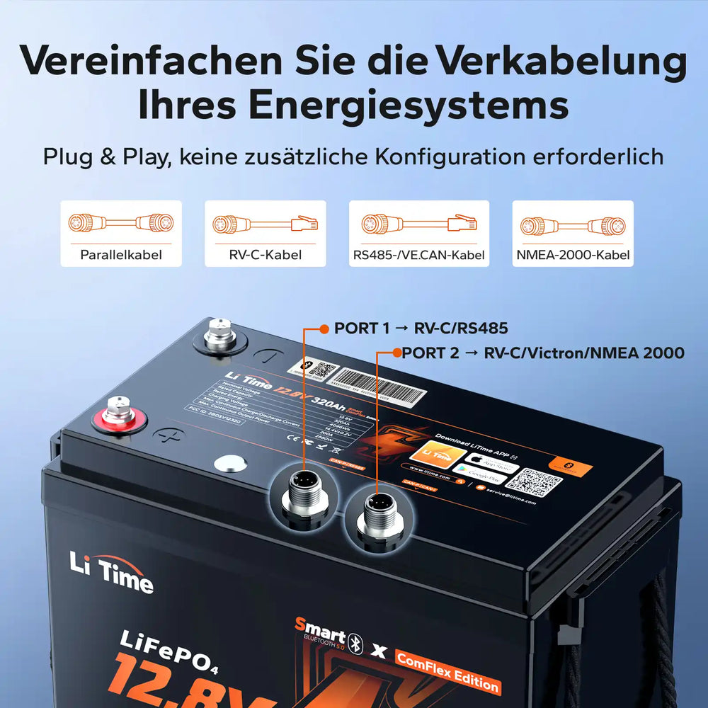 LiTime 12V 320Ah LiFePO4-Batterie mit einfacher Plug-and-Play-Verkabelung