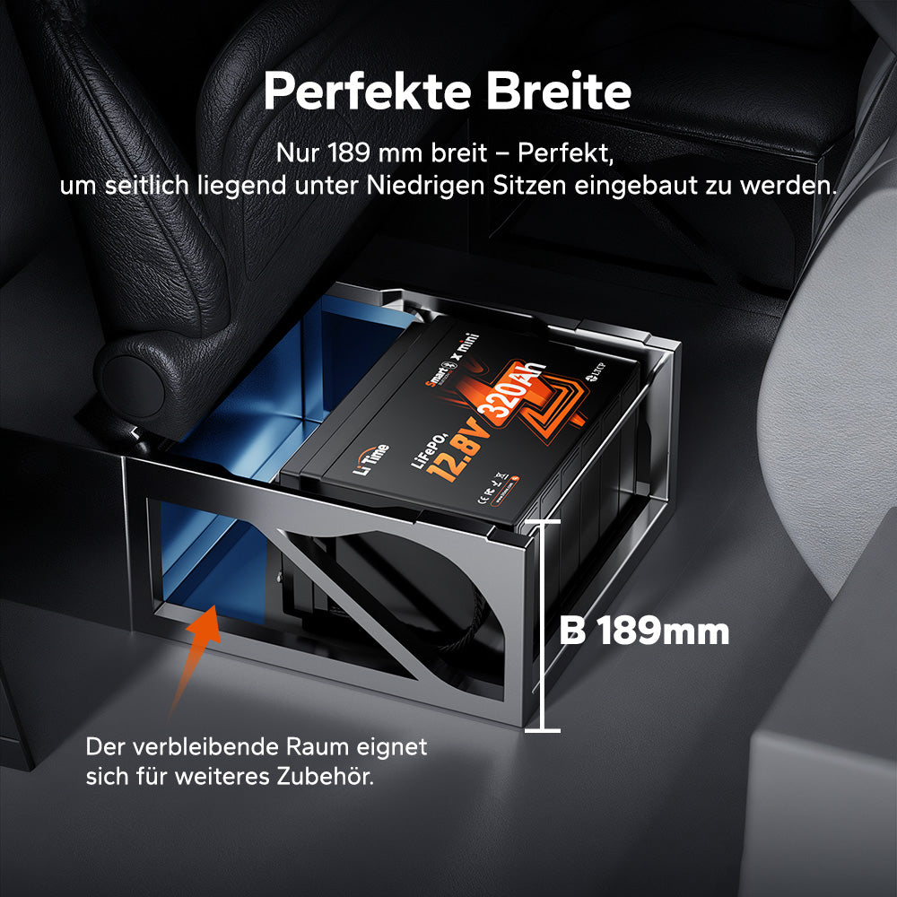 【Voorverkoop】12V 320Ah LiFePO4-batterij W190 voor camper, onder de stoel met Bluetooth