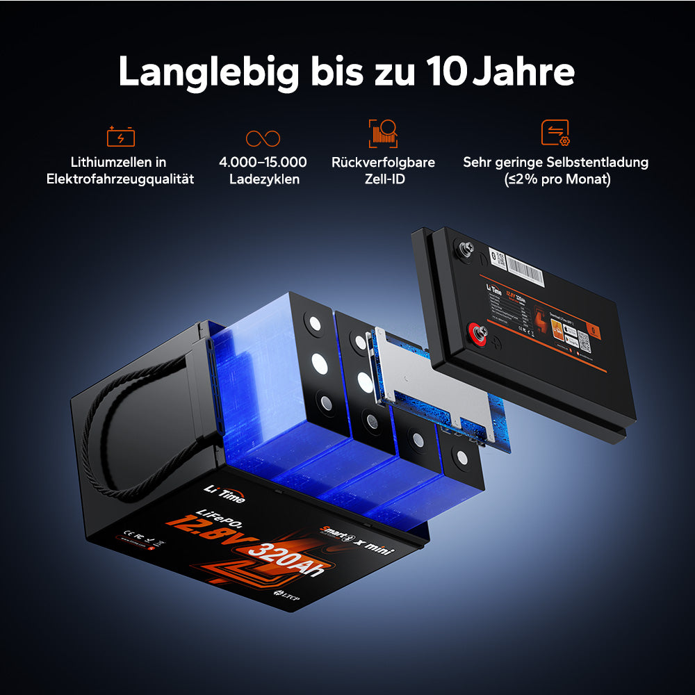 Baterie LiFePO4 de 12V 320Ah W190 pentru rulotă sub scaun cu Bluetooth