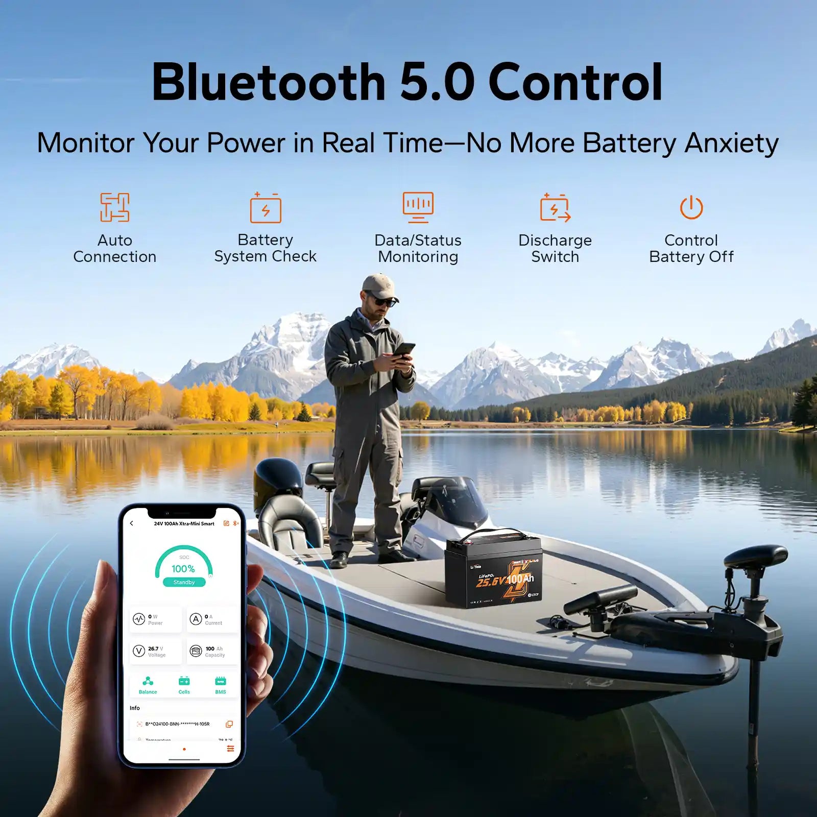 LiTime 24V 100Ah Xtra Mini LiFePO4 Batterie mit Bluetooth 5.0 Überwachung