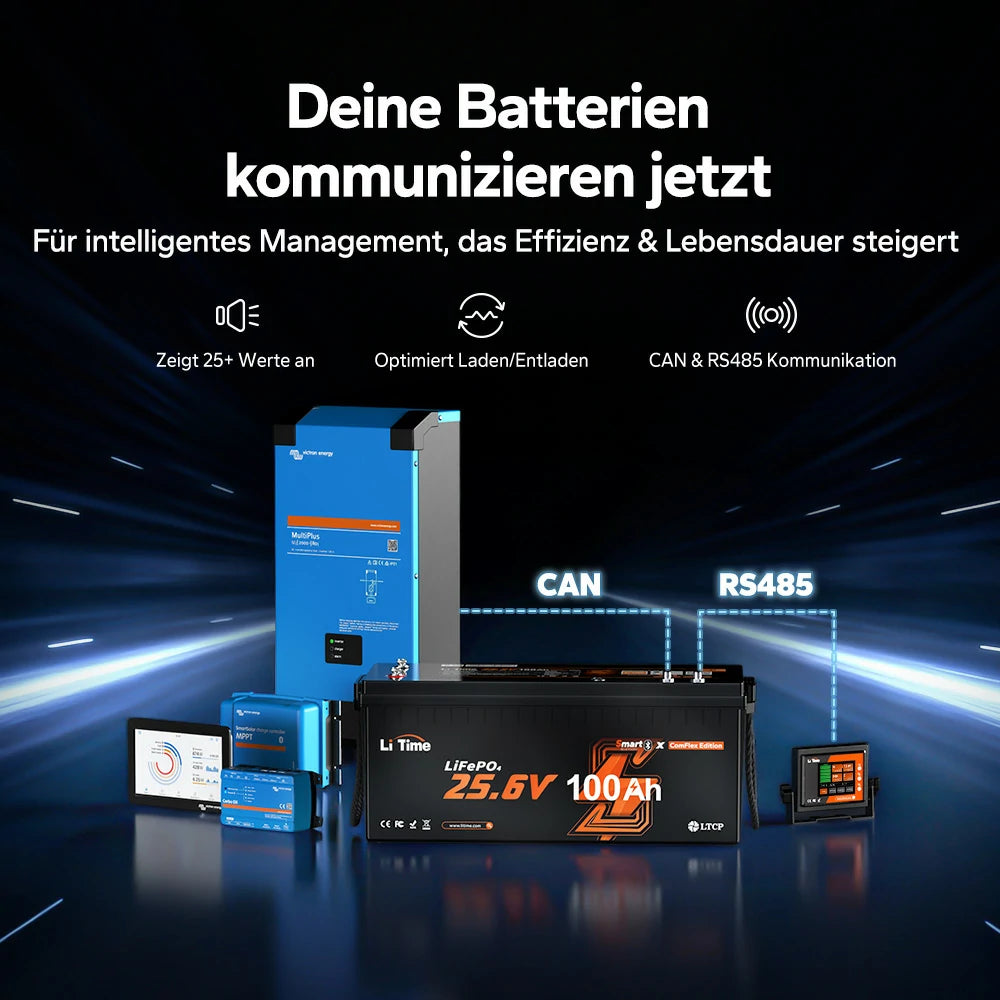 LiTime 24V 100Ah Smart ComFlex LiFePO4 – Bluetooth & Victron compatible
