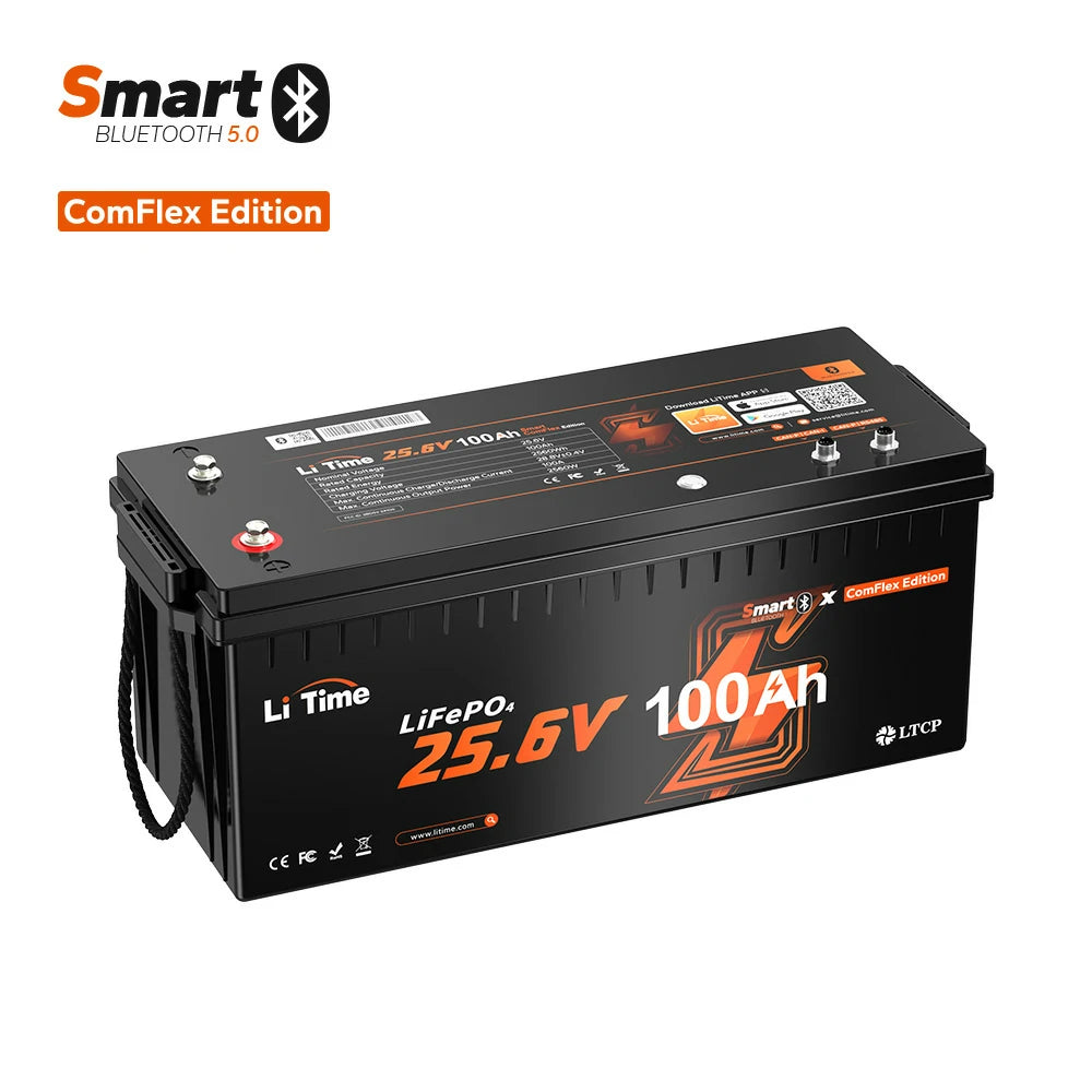LiTime 24V 100Ah Smart ComFlex LiFePO4 – Bluetooth & Victron compatible