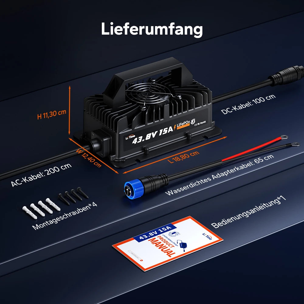 LiTime 36V 15A LiFePO4-Batterieladegerät IP66 wasserdicht