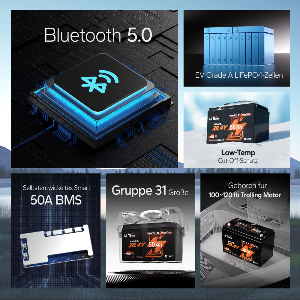 batterie.webpLiTime 36V 50Ah LiFePO4 Batterie mit Bluetooth EV Zellen und Smart BMS