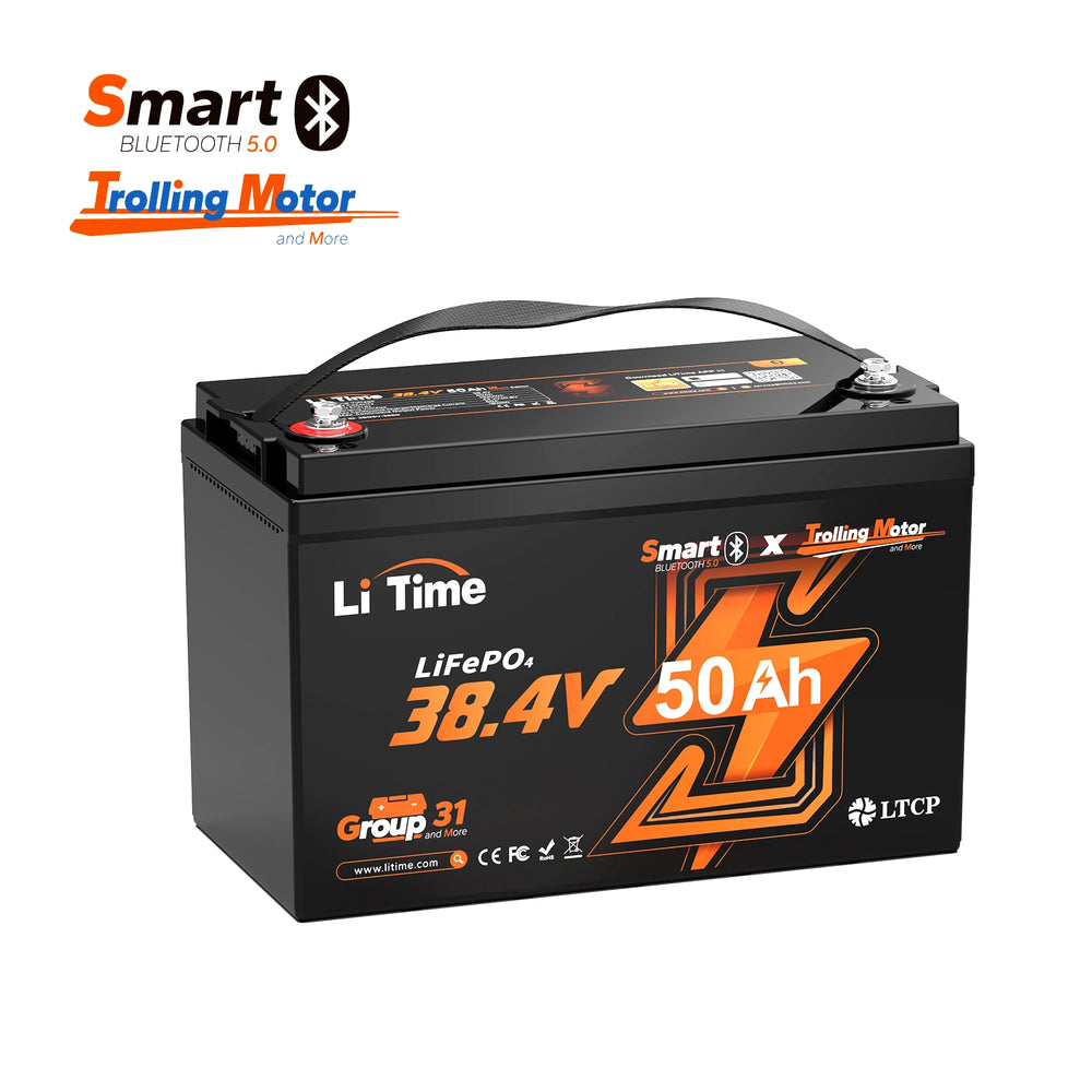 LiTime 36V 50Ah Bluetooth LiFePO4 Batterie der Group 31 für Trollingmotoren