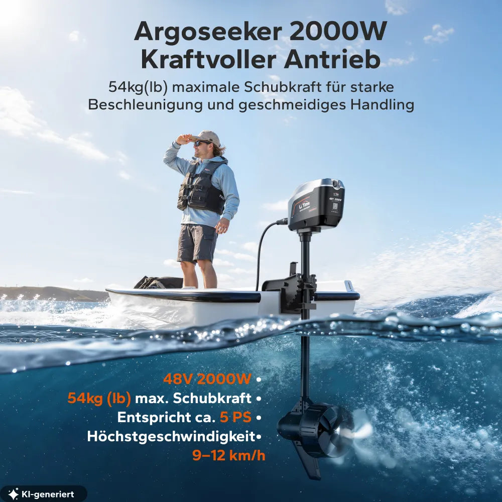 Argoseeker A2 mit 2000 W und bis zu 120 lb Schubkraft auf dem Wasser
