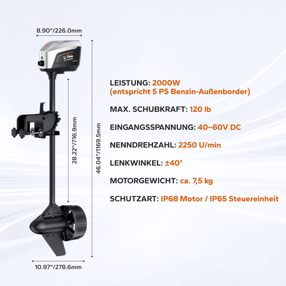 Bauteile und Funktionen des LiTime Argoseeker A2 Elektro-Außenborders