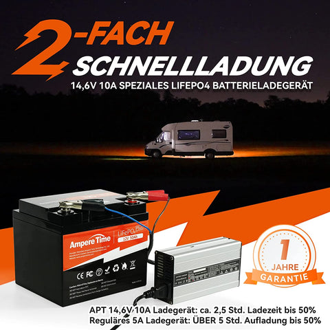 Ampere Time 14,6V 10A, Intelligentes AC-DC Batterieladegerät - Silber Amperetime DE