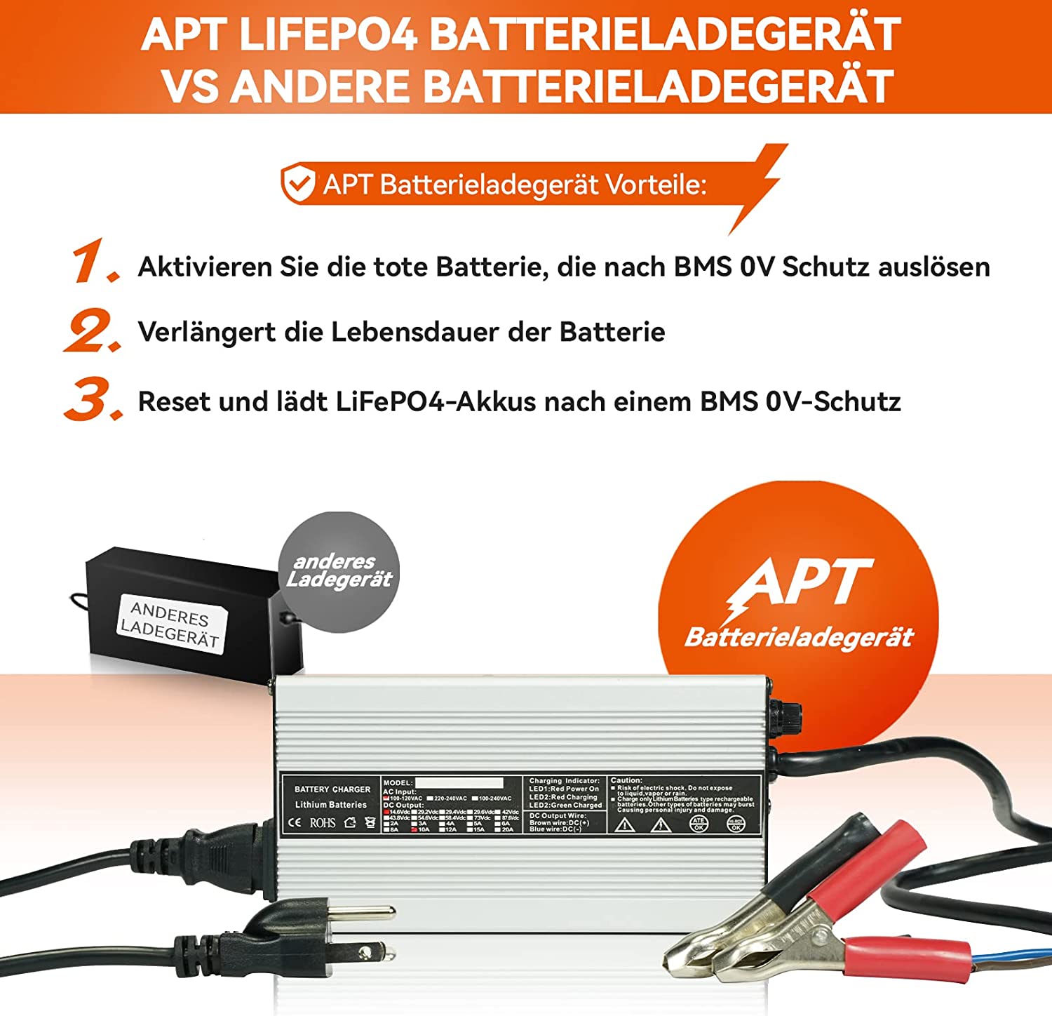 Ampere Time 14,6V 10A, Intelligentes AC-DC Batterieladegerät - Silber Amperetime DE