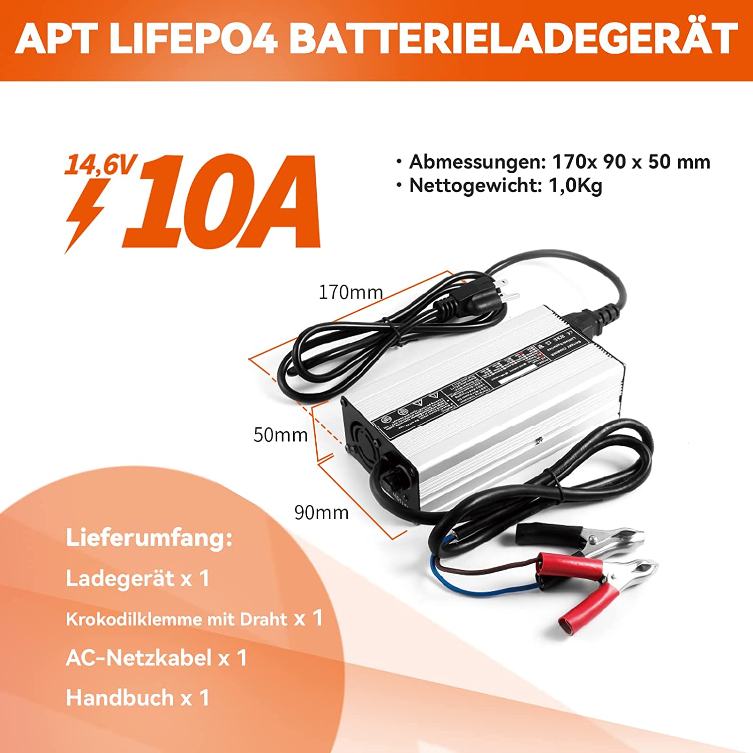 Ampere Time 14,6V 10A, Intelligentes AC-DC Batterieladegerät – LiTime-DE