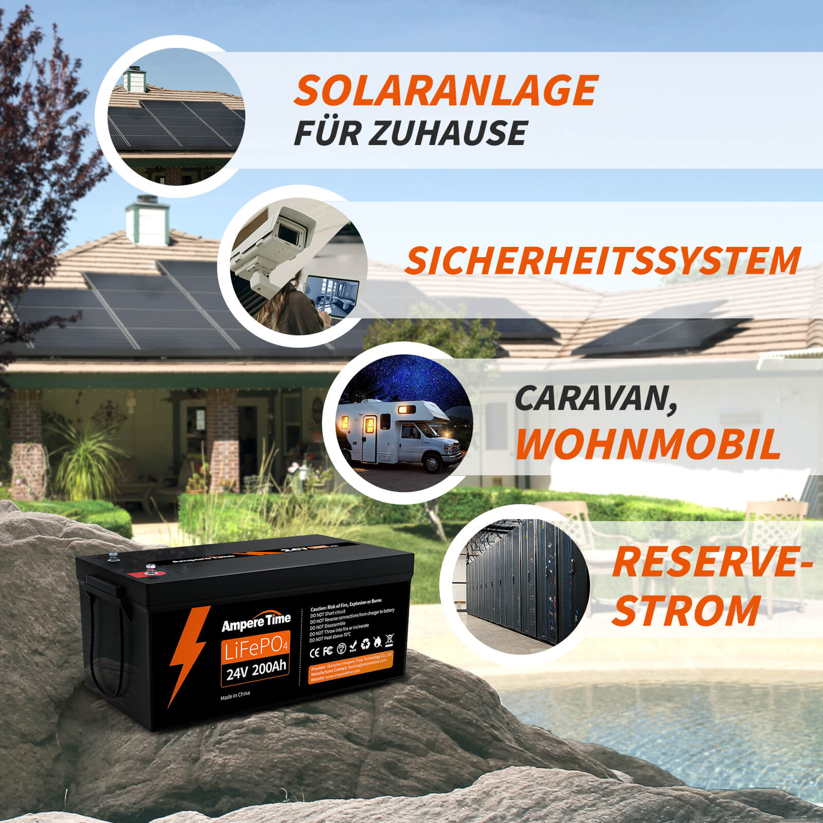 Ampere Time 24V 200Ah 5.12kWh Tife Zyklen LiFePO4 Batterie mit längerer Laufzeit, integriertem 200A BMS Amperetime DE