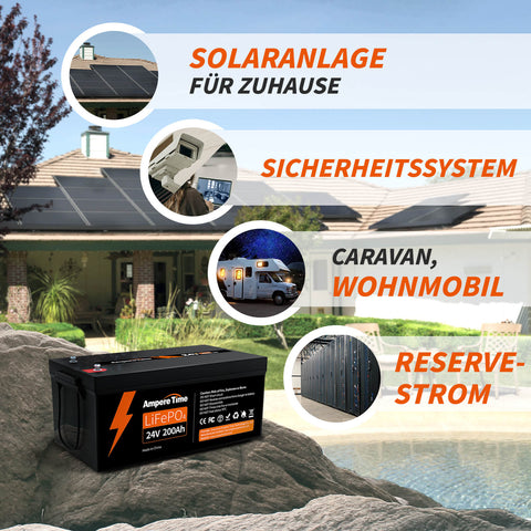 Ampere Time 24V 200Ah 5.12kWh Tife Zyklen LiFePO4 Batterie mit längerer Laufzeit, integriertem 200A BMS Amperetime DE