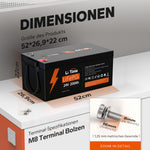 Die Dimensionen von LiTime 24V 200Ah Lithium LiFePO4 Batterie