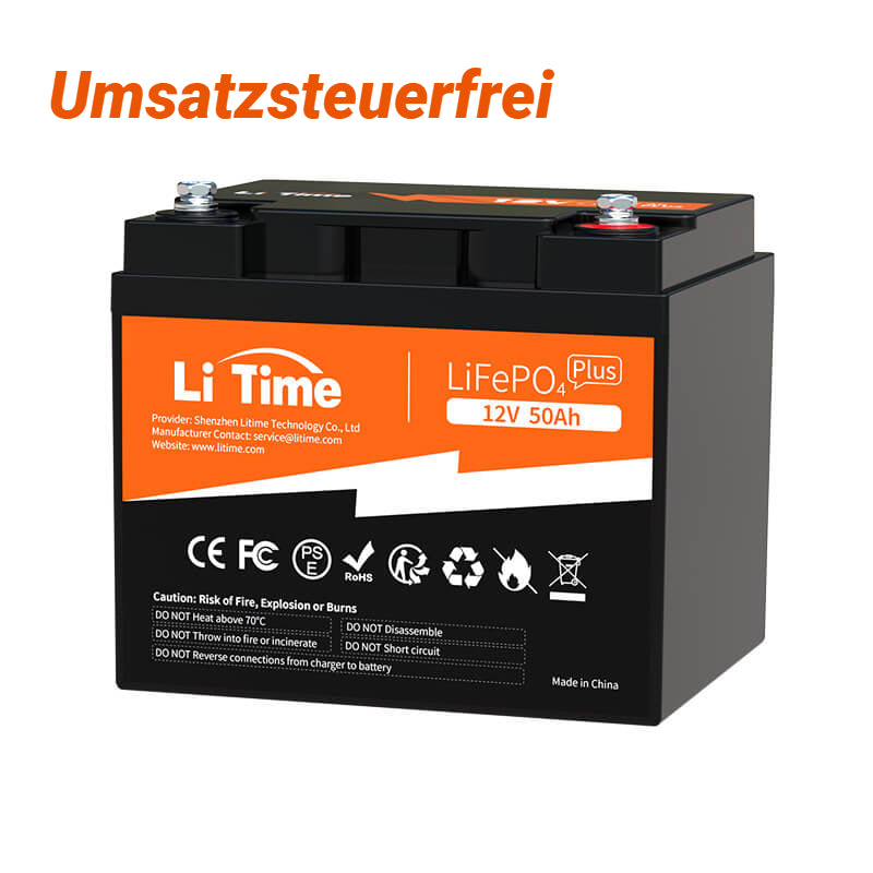 LiTime 12 Volt Batterie 50Ah LiFePO4-Akku hat 10-jährige Lebensdauer und 4000~15000 Deep Cycles, während ein 12V 100Ah Bleibatterie nur eine 2,5-jährige Lebensdauer und 200-500 Zyklus hat. 
