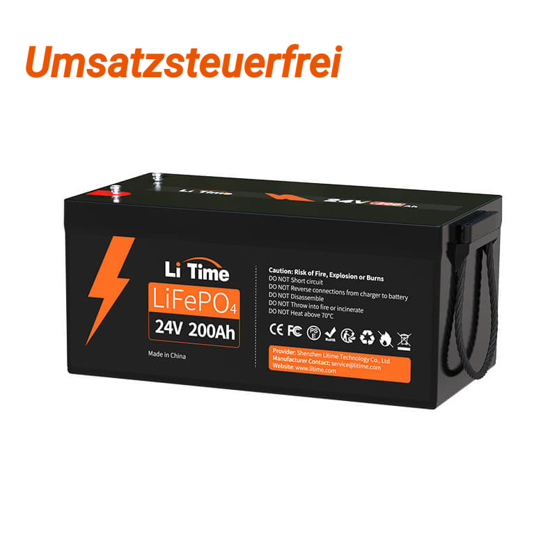 LiTime 24V 200Ah Lithium-Batterie kann 4000~15000 Zyklen laufen, was mehr als 10 Mal zu Blei-Säure mit 200~500 Zyklen ist. 24V LiFePO4 Batterie kann 100% SOC&amp;DOD realisieren und hat 10 Jahre Lebensdauer