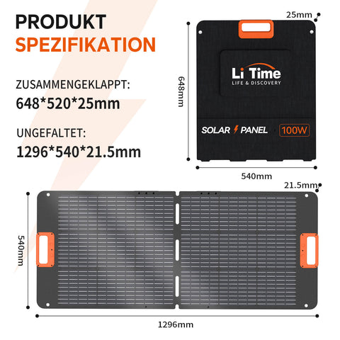 Das LiTime Portable 100W Solarpanel mit monokristallinen Silizium-Solarzellen bietet eine hohe Energieübertragungsrate von 22,7%, während die durchschnittliche Übertragungsrate in der Branche 21% beträgt.