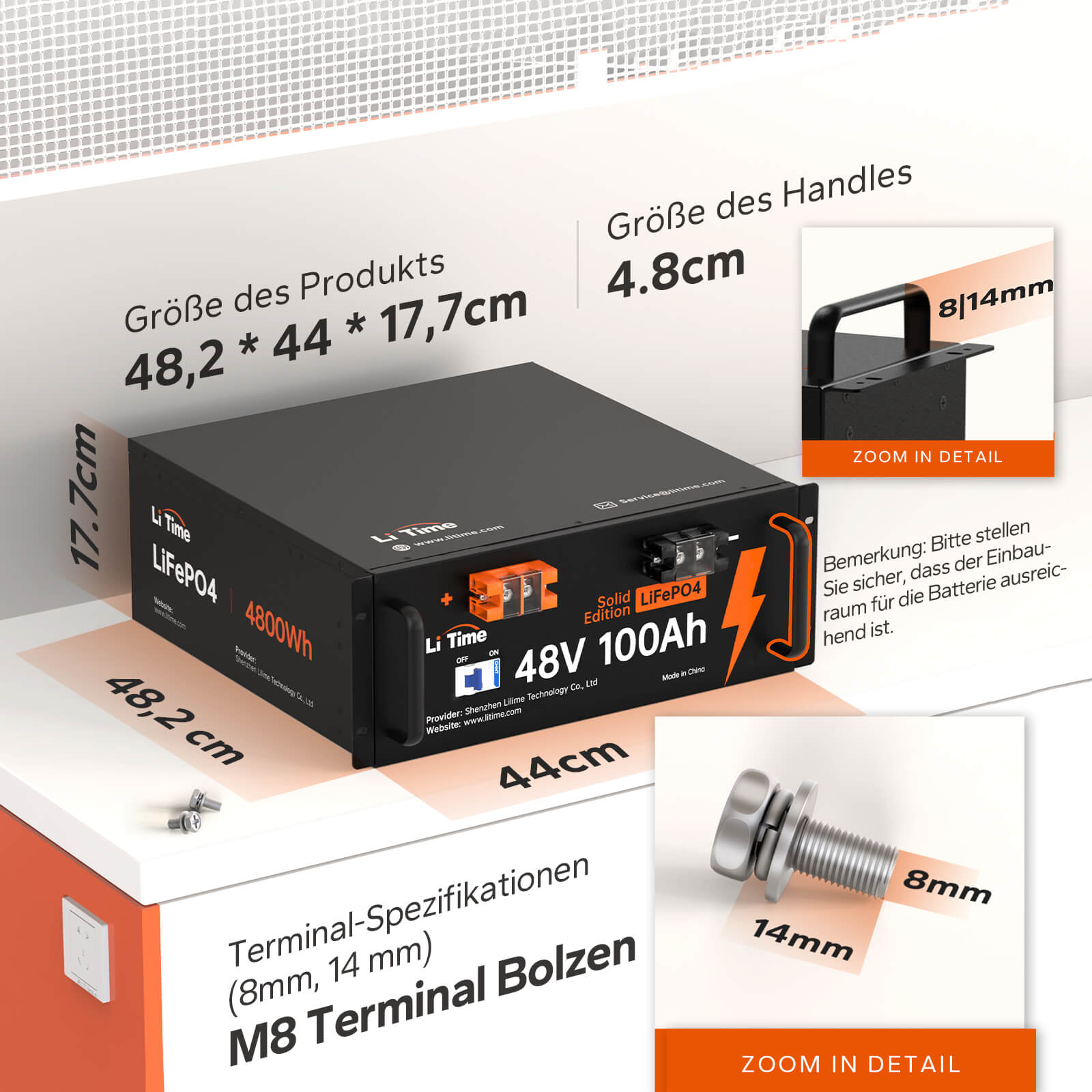 【0% IVA】Batteria LiTime 48V 100Ah Lithium LiFePO4 (SOLO per edifici residenziali e SOLO in DEU - Solo per clienti in Germania)