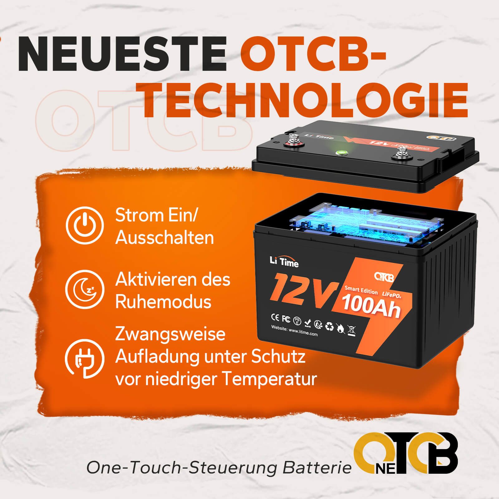 【0% IVA】Batteria LiTime 12V 100Ah Smart Lithium LiFePO4 (SOLO per edifici residenziali e SOLO in DEU - Solo per clienti in Germania)