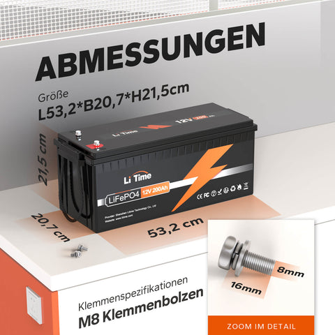 【0% TVA】Batterie au lithium LiTime 12V 200Ah LiFePO4 (UNIQUEMENT pour les bâtiments résidentiels et UNIQUEMENT en DEU - Uniquement pour les clients en Allemagne)