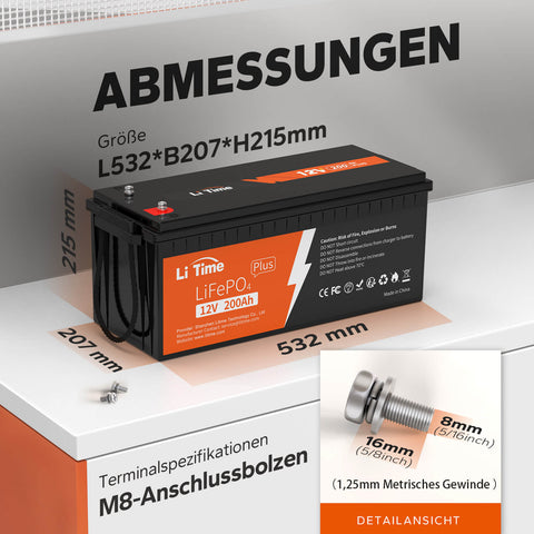 【0% IVA】Batteria LiTime 12V 200Ah Plus Lithium LiFePO4 (SOLO per edifici residenziali e SOLO in DEU - Solo per clienti in Germania)