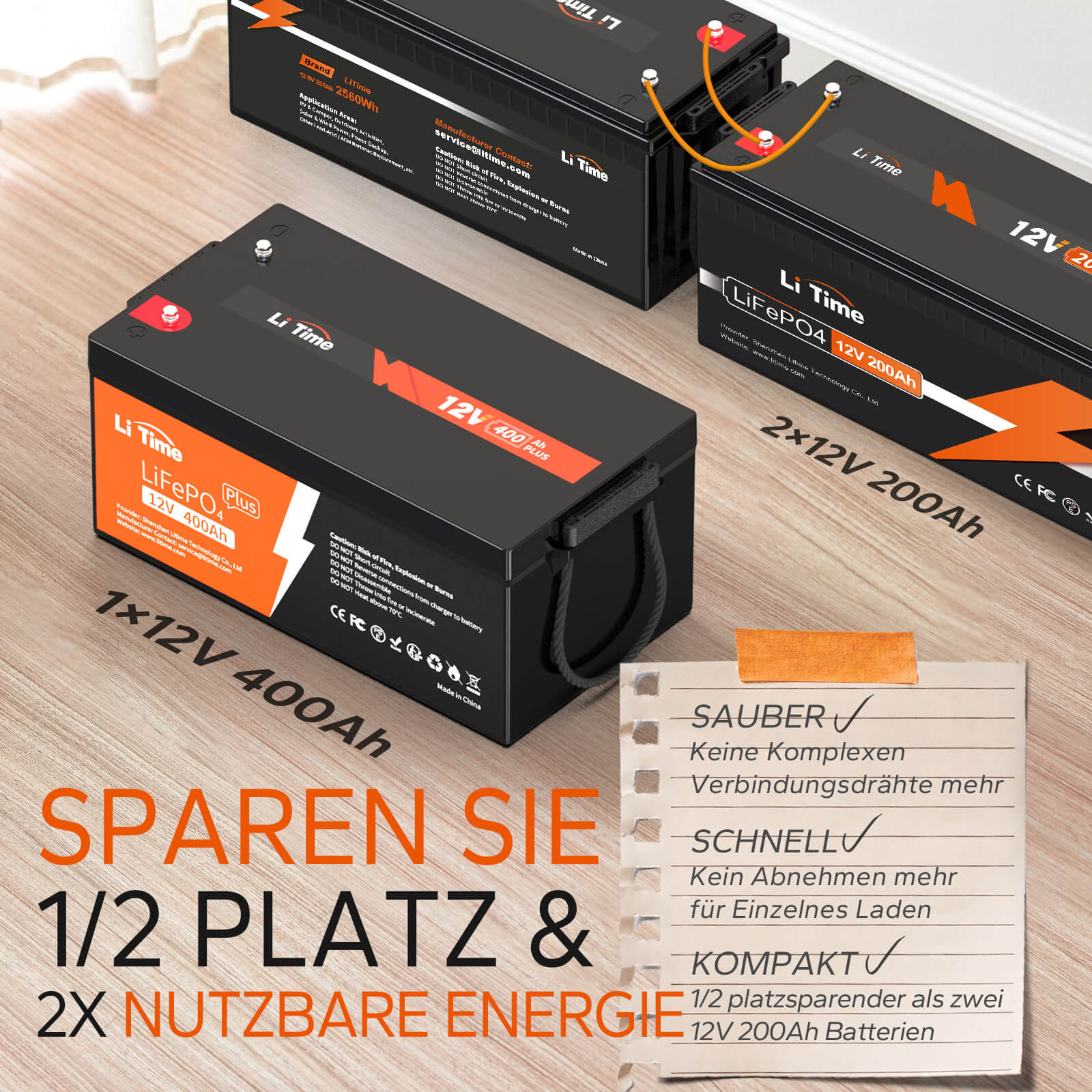 LiTime LiFePO4 12V 400Ah spart Sie 1/2 Platzt & 2X nutzbare Energie